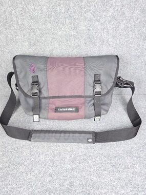 Timbuk2 Classic Messenger Bag Gray Maroon Tri-Panel Commuter Travel Great Cond